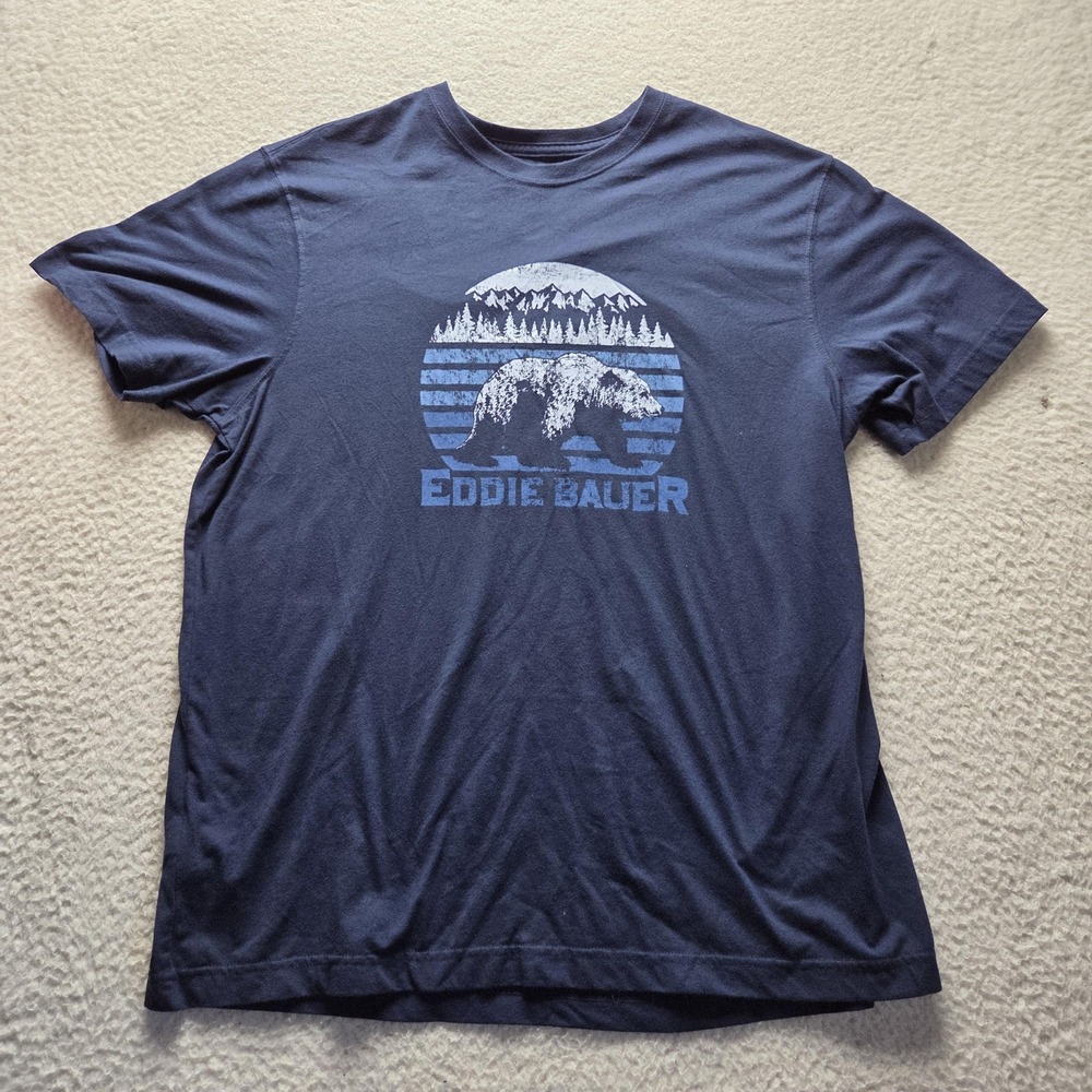 Eddie Bauer Shirt Mens Large Blue Bear Mountain Graphic Outdoor Nature Tee